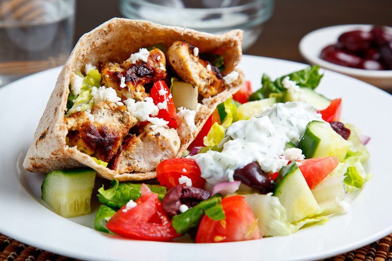 Pita Souvlaki with Greek Salad and Tzatziki